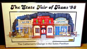 lot 175 image: UNIQUE THE STATE FAIR OF TEXAS 1998 THE CATTLEMANS LOUNGE IN SALES PAVILLION COLORFUL ART PRINT - 19 X 32 $$
