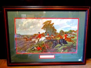 lot 206 image: BIG $ LOT - J. F. Herring Full Cry Fox Hunting Scene Reproduction Print - BEAUTIFUL MATTE AND FRAME UNDER GLASS 20 X 27