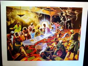 lot 214 image: 1994 EDITION PRINT BY BLACK ART ARTIST TAYLOR GURLEY DEPICTING THE LAST SUPPER (BEAUTIFUL COLORS) LARGE 25 X 32