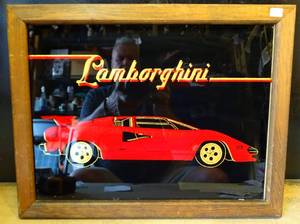lot 203 image: FRAMED GLASS LAMBORGHINI COLORFUL CAR DISPLAY - 14 X 17