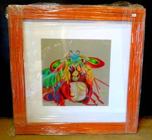 lot 235 image: ORIGINAL ABSTRACT OF A BUG - UNKNOWN ARTIST - IN COLORFUL WOOD FRAME - 16 X 16