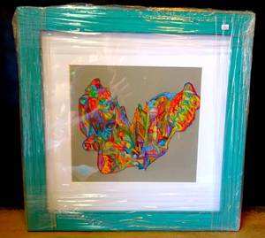 lot 236 image: ORIGINAL ABSTRACT SIGNED - UNKNOWN ARTIST - IN COLORFUL WOOD FRAME - 16 X 16