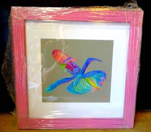 lot 237 image: ORIGINAL ABSTRACT JELLYFISH SIGNED - UNKNOWN ARTIST - IN COLORFUL WOOD FRAME - 16 X 16