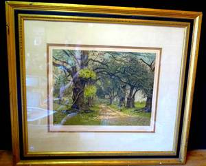 lot 239 image: BIG $ LOT - RARE ORIGINAL COLOR ETCHING AMERICAN OAK GROVE HAND SIGNED by JOSEF EISENBERG $$$$
