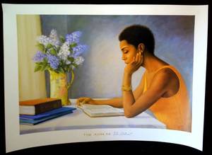 lot 241 image: The Student by Tim Ashkar Art Print African American Girl Study Poster 24x34 $$