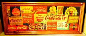 lot 248 image: AMAZING COCA COLA PUZZLE DISPLAY - LARGE WITH WOOD BACK AND FRAME - 15 X 37.5 $$