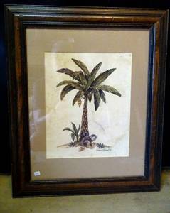 lot 250 image: Dianne Krumel Signed Monkey & Palm Tree Print Lithograph Framed - 14 X 17