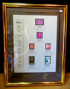 lot 255 image: LIMITED EDITION  10000 - USPS The Stamps Of Law Stamps Collection in Stunning Gold Frame $$