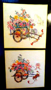 lot 269 image: VINTAGE PRINTS by T CATHEY - FLORAL RICKSHAWS - 14 X 14
