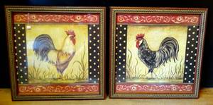 lot 272 image: LOT OF 2 - Kimberly Poloson Framed Rooster Print French Country 13 X 13 $$