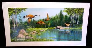 lot 279 image: WILDLIFE ARTIST DAN EASTERWOOD NUMBERED AND SIGNED DUCK PRINT - 13 X 25 $$