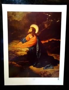 lot 282 image: CHRIST IN GETHSEMANIE BY E GOODMAN FINE ART PRINT (HADDADS) - 18 X 24 $$