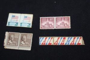 lot 31 image: Stamps 1938 Andrew Jackson 7 cent postage Stamps USPS, 1971 8 cent Coil Stamp Flag over White House, Independence Hall .10 cent Stamps 1954-68 and Vintage Airmail