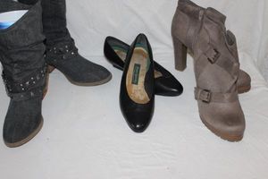lot 105 image: Womens Shoes Mid Calf Denim Boots, Ankle boots and Black Flats Sizes 8.5, 9, and 10