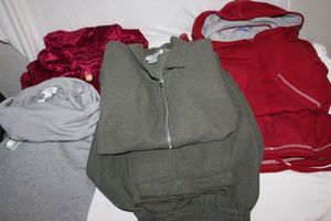 lot 114 image: Plus Size Clothing Pant and Shirt Sets, Dress Barn 1416, Karent Scott 3x, Planet Gold 3x top and red Velour Set