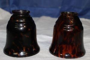 lot 32 image: Pair of 5 Tortoise Shell Glass Light Shades