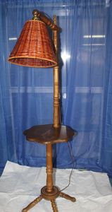 lot 13 image: Small Side Table with Wicker Hanging Light