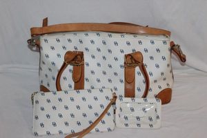 lot 201 image: Dooney and Burke Multi Colored Purse with Wristlet and ID Holder