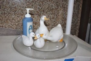 lot 166 image: Home Dcor Ceramic Ducks and Hand Soap Dispenser