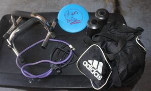lot 224 image: Exercise equipment, adidas bag and frisbee