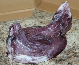 lot 286 image: Dark purple and White Slag Glass Hen, Trinket Dish Top (no Bottom) Large Size