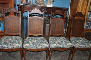 lot 312 image: Four Vintage Chairs with Rattan Backs and Newly upholstered Seats