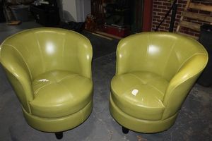 lot 321 image: Two Vintage Swivel Chairs. Needs Slight Upholstry Work. Solid Chairs