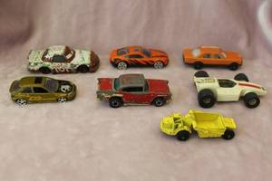 lot 70 image: Seven Rare Toy Cars including REDLINE Hotwheels 1976 57 Chevy Made in Hong Kong