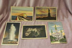lot 153 image: Set of Five Notable Unused Postcards including Salt Lake, Utah with a small package of salt from the salt Lake itself