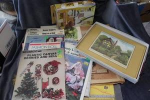 lot 201 image: Lot of Misc. Goodies Including Vintage Crochet and Knitting for Barbies and Cabbage Patch Kids