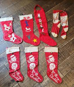lot 140 image: Lot of Eight Vintage Mid Century Christmas Stockings