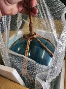 lot 51 image: Large Japanese glass fishing ball blue glass hanging globe