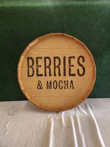 lot 73 image: Barrel top sign - Berries & Mocha - Ruszel Woodworks