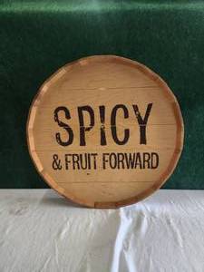 lot 75 image: Barrel top sign - Spicy & Fruit Forward - Ruszel Woodworks