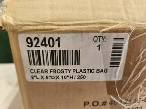 lot 106 image: Box of clear frosty plastic bags 8x5x10 - over 200 bags