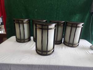 lot 107 image: Selection of 5 glass and metal wall lights