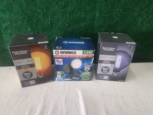 lot 227 image: Brinks plug in motion detector and 2 LED vintage style bulbs