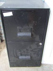 lot 29 image: 2 drawer metal black filing cabinet