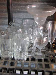 lot 35 image: handled beer mugs, wine glasses, large martini glass