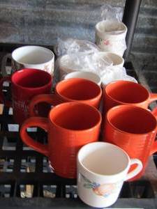 lot 36 image: handled coffee cups corning ware and royal Norfolk