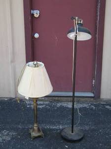 lot 57 image: table lamp with shade, black floor lamp