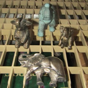 lot 21 image: 1 turquoise brass elephant, qty 3 solid metal elephants