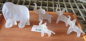 lot 91 image: white frosted glass elephants 1 big 4 small