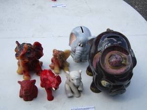 lot 111 image: 2 coin banks - ELEPHANT & PIG     PLUS  various other small elephants