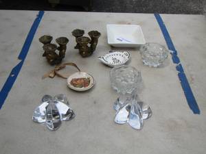 lot 167 image: brass and crystal candle stands