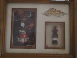 lot 28 image: Native American framed Art by Lavern Elliot   WKachina doll size 10x12