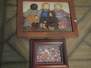 lot 136 image: doll art 14 x 18,   Christmas bear art 8 x 10