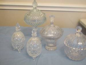 lot 188 image: covered crystal candy dishes qty 5