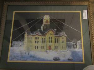 lot 143 image: Hugh Riker Downtown Square Christmas art 20x 24  1988 647 out of 1250