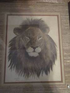 lot 149 image: LION ART  122500  21x17 by MARY DENTENSIS  S & N